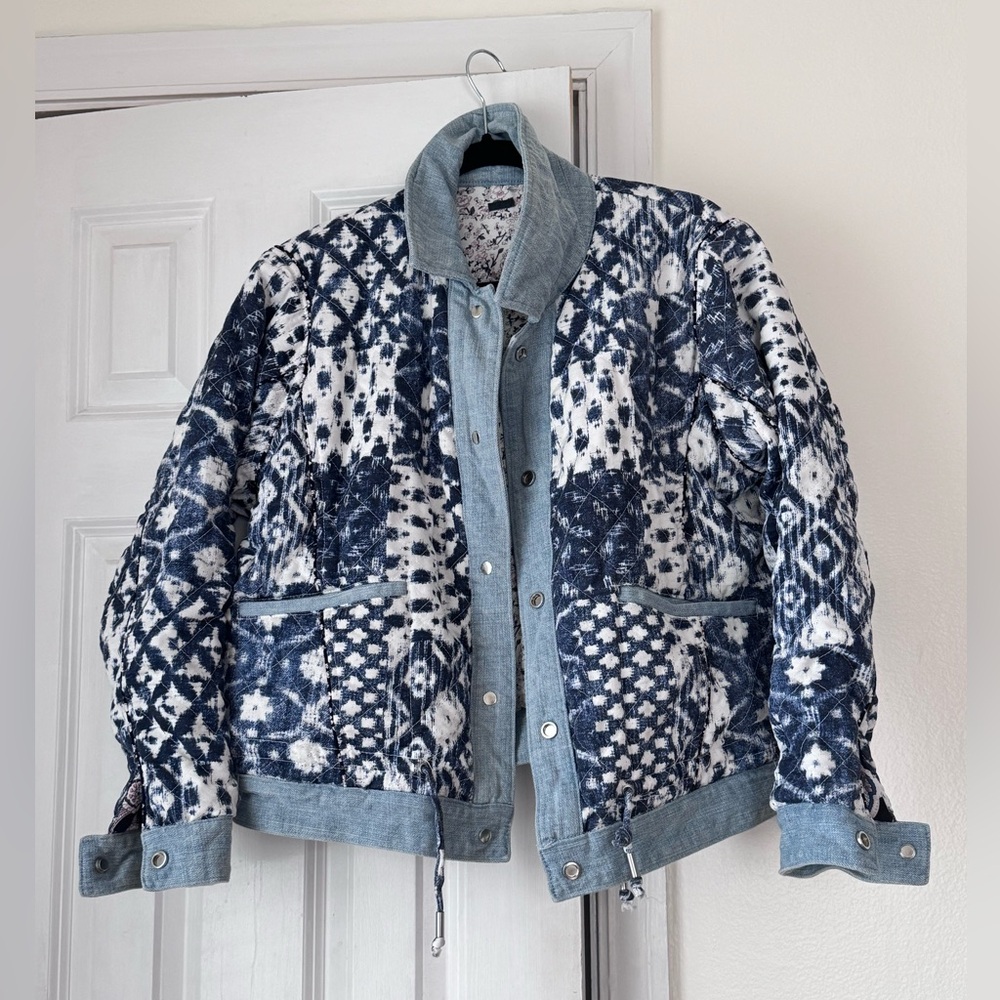 Anthropologie BlankNYC Denim-Trimmed Reversible Patchwork Jacket size M - Picture 3 of 11